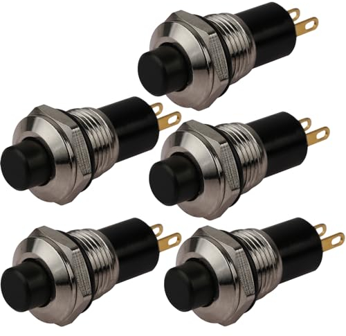 CLDIY Druckschalter, selbstsichernde Mini-Schalter, die 10mm Runde DC24V 0.5A schwarze Kappe 5PCS verriegeln