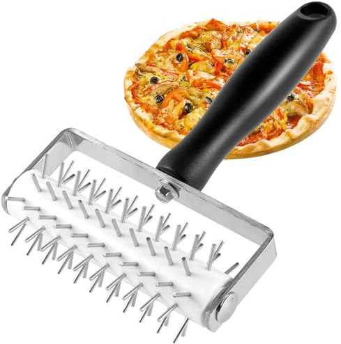 Pizza Dough Docker, Stainless Steel Pizza Roller with Spikes Helps Cook Thin Crust Pizza Uniformly, Prevents Dough from Blistering Pastry Docking Tool for Making Pizza Cookie Pie Pastry