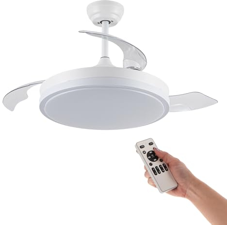 M mimotec - Ventilador de Techo con luz Led Herben 68W, Mando a Distancia, Bajo consumo, motor DC, 6 velocidades, Silencioso,3 Aspas retráctiles, función verano-invierno, temporizador. LM8095