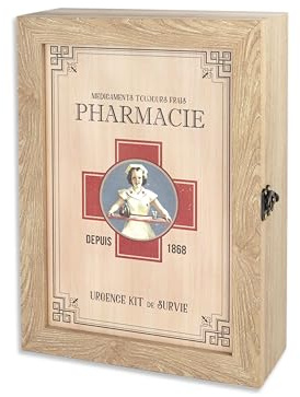 VELISTA Wooden Medicine Cabinet for Wall - Cute Small Rustic Storage for Medications - Decorative Farmhouse Box Organizer for Kitchen, Bathroom, or Living Room - Vintage French Style Box Pharmacie