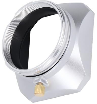 Quadratische Gegenlichtblende aus Metall, mit 49-mm-Adapterring, Gegenlichtblende für X100V X100VI X100F X100 X100T X100S X70 Kamera (Silver)