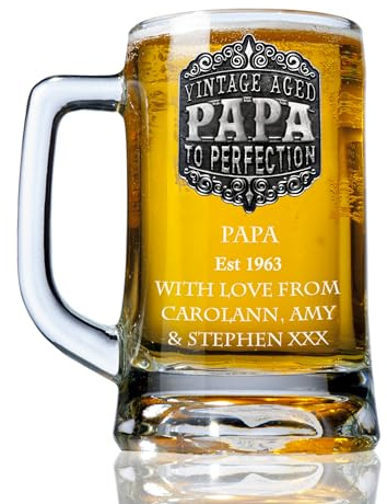 De Walden Papa Birthday Engraved Pewter Vintage Beer Glass Tankard | Personalised Birthday Gift Idea, Gifts For A Man, From Grandson, Granddaughter