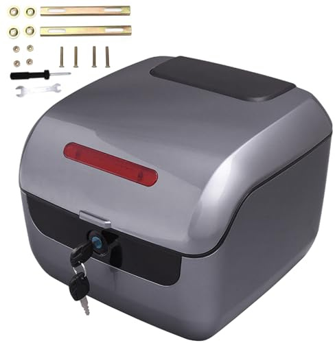 Hgjgwqh 25L Motorcycle Top Box, Universal Scooter Tail Trunk Helmet Luggage Box with Security Lock, Waterproof Motorcycle Tail Box Storage Carrier Case for Motorbike Moped Back Rear Case,Gray