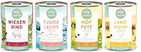 naftie Bio Hundefutter Nassfutter Testpaket - 4X 400g | Friendly Food für Hunde, regional, 4 Sorten zum Probieren, ab 1 Jahr, purinarm, glutenfrei, fettarm