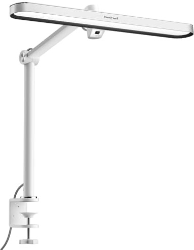 Honeywell LED Desk Lamp with Clamp - 05B02 Sunturalux Clip On Desk Light Eye Caring Natural Light 4000K 1300LM Stepless Brightness Dimmable Table Lamp Full Metal Desk Lamps for Home Office Work Study