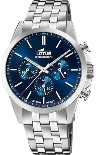 LOTUS Reloj Hombre Analógico de Acero Inoxidable 316l Plateado - Movimiento de Cuarzo - Cronógrafo - Cristal Mineral de Alta Resistencia - Resistente al Agua 5 ATM 18989/2 Chrono