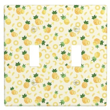Placca di copertura per interruttore della luce a levetta, 2 piastre da parete di dimensioni standard 11,4 x 11,4 cm, simpatica piastra di copertura per interruttore a doppia luce con ananas