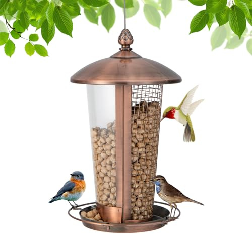 SOARS Vogelfutterspender zum Aufhängen mit 2 getrennten Futterplätzen | Futtersäule mit Regendach, Vogelhaus Vogelfuttersilo Futterstelle für Vögel wetterfest, 16 x 16 x 28 cm
