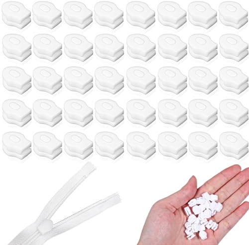 100 Pezzi #3 Cerniera Lampo Riparazione, Cursore Cerniera di Ricambio en Plastica, Senza maniglia, Cursore Cerniera Universale Tira Zip Rimovibile per Borse, Zaini, Giacche, Valigie, Foglio - Bianco