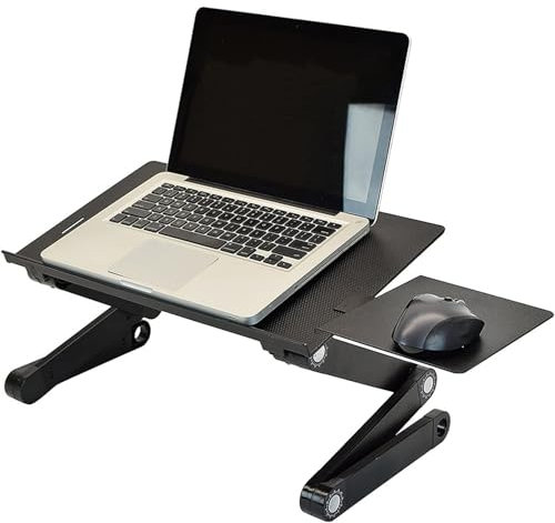 Table Pliante pour Ordinateur Portable en Bois, 66 * 30 * 35cm Support Ajustable avec Tiroir de Rangement, Ventilé avec Porte-Gobelet (Noir)