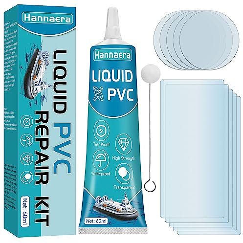 Hannaera Paddling Pool Repair Kit Waterproof, Hot Tub Repair Kit, Transparent Pool Patch Repair Kit for Hot Tubs, Inflatable Spas, Air Bed, Bouncy Castle, PVC Glue 60 ML (903fev)