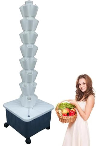 Vertical Hydroponic Tower,Soilless Hydroponic Planting Columns Tower,Vertical Tower Planters,Hydroponics Growing Tower,for Indoor/Outdoor,White-8-layer