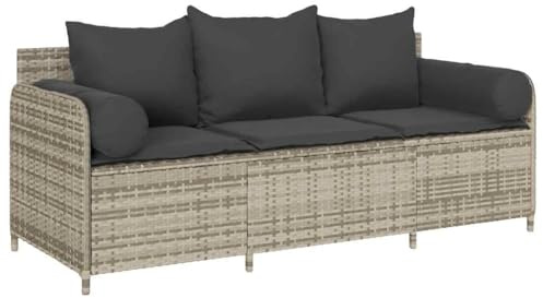 Kangmusi Gartensofa mit Kissen 3-Sitzer Hellgrau Poly Rattan,4104177