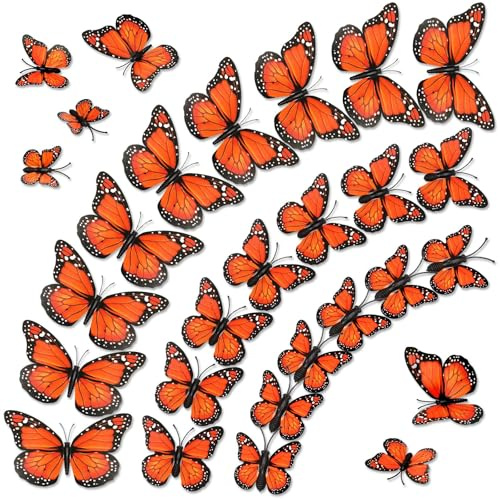 SEPGLITTER Monarch Butterfly Decorations, 60 Pcs 3D Artificial Monarch Butterfly 3 Sizes Orange Fake Butterflies Wall Decal for Home Party Day of The Dead Halloween Autumn Wedding Bedroom Craft Decor