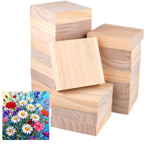 HONYUET 20 Pack 4x4x1 Inch Unfinished Wood Square Blocks for DIY Craft, 10x10x2.5 cm Blank Pine Wooden Square Boards for DIY, Art, Painting, Carving