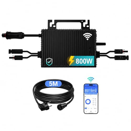 Mikro Wechselrichter 800W mit 2 MPPT, WLAN, IP67, Balkonkraftwerk | Plug & Play mit 5 m AC-Kabel, bis zu 96 % Wirkungsgrad und App-Steuerung