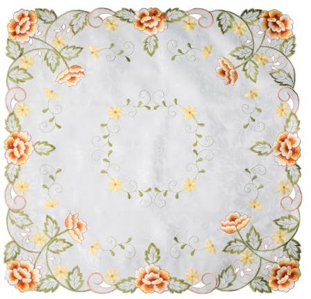 URROMA Napperon carré en dentelle, napperons rétro en dentelle rurale jaune brodé, décoration de table en tissu imprimé pour commodes, tables d'appoint, 60 x 60 cm