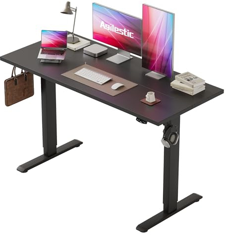 Agilestic Höhenverstellbarer Schreibtisch 130 x 60 cm | Schreibtisch höhenverstellbar elektrisch, 2 Speicherplätze, Stehschreibtisch, Computertisch für Homeoffice, Schwarz