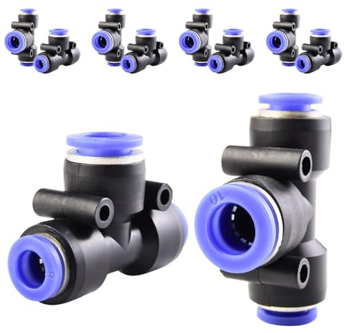 ANGEEK Conjunto de 10 piezas con conectores en T de 3 vías reductores de 8-10-8 mm, racores de tubo de conexión rápida, conector neumáticos y racor rápidos de plástico.