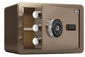 Cerradura electrónica de contraseña de huellas dactilares para el hogar, oficina, hotel, pequeña caja fuerte con gabinete antirrobo grueso para almacenamiento seguro (marrón, 25 cm)