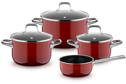 WMF Fusiontec Essential Pro 0521455290 4-Piece Saucepan Set, Durable, Scratch-Resistant Material, Suitable for Induction, Suitable for All Hob Types, Made in Germany, Passion Red