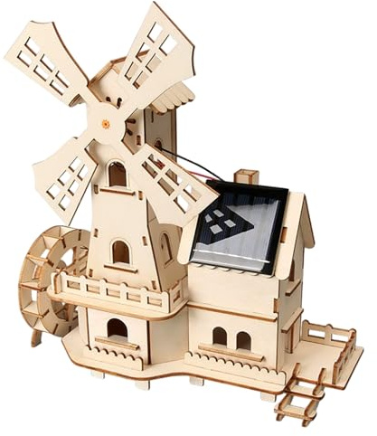 3D Wood Puzzle Solar Powered Windmill House Wooden Puzzles Scientific Educational Wooden Houses for Crafts for Children Kids