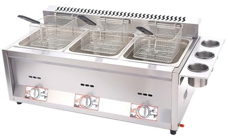 Friggitrice a Gas Commerciale, Macchine Friggitrici da Triplo Cilindro in Acciaio Inox, Potenza di Fuoco Regolabile, Grande Capacità Friggitrice, per Patatine Fritte, Cucina, Ristorante