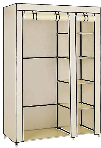 Belfoyer Stoffschrank 110×45×175 cm – Faltbarer Kleiderschrank mit 5 Schuhfächern und 1 Tür, Platzsparender Schrank Beige