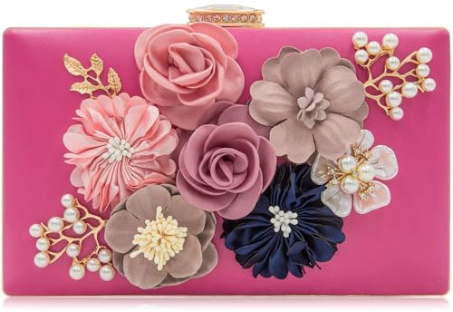 Milisente Women Clutches Bag Flower Satin Evening Bags Wedding Handbag(Hotpink)