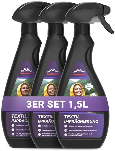 Alpenwert - Textil Imprägnierspray 1500ml [LANGZEIT-ABPERL-SCHUTZ] Made in Germany für Textilien Outdoor, Schuhe, Skibekleidung, Zelte uvm. Outdoor (3x500ml)
