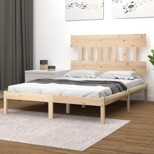 Mandloder Massivholzbett 160x200 cm, Kiefernholz Bettgestell mit Kopfteil, Robustes Holzbett für Schlafzimmer, natürliches Design, langlebiger Bettrahmen