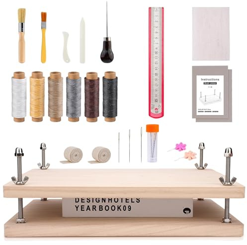 Ruspela Bookbinding Kit for Beginners - 35 Pcs Book Making & Repair Tools Set with Book Press, Bone Folder, Awl, Needles, Thread, DIY Starter Supplies for Handmade Books, Restoration & Paper Crafts