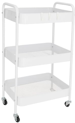 Acomoda Textil - Camarera Auxiliar para Almacenamiento Cómoda, Ligera y Resistente en Cocina, hogar y Restaurante. Carrito de Cocina Multiusos de 3 Niveles con Ruedas 30x45x75 cm. (Blanco)