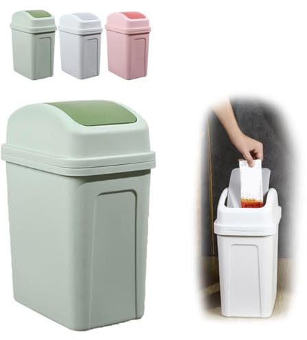 4 Gallon Kitchen Trash Can with Swing-top Lid, 2025 Upgraded Plastic Swing Top Garbage Bin for Kitchen, Office, Toilets (Green)