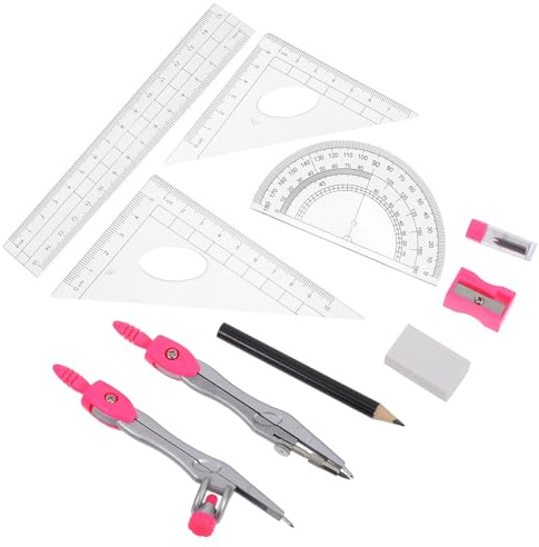 KICHOUSE Set di Geometria per Studenti Compasso, Righello e Goniometro in Plastica e Lega, Leggero e Portatile, per Disegni Tecnici e Design Architettonico