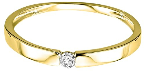 OROVI Verlobungsring Damen – 9K Gelbgold (375)– Ring Gold mit natürlichem Diamant in Spannfassung, Diamant Ring, Hypoallergener Goldring, Schmuck Damen, Goldschmuck, inkl. edler Schmuckbox (Größe 54)