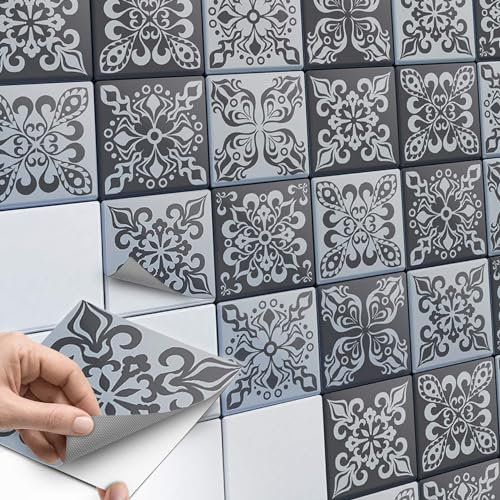 CREATISTO Mosaikfliesen Fliesenaufkleber Fliesenfolie - Klebefolie Aufkleber für Fliesen I Klebefliesen Deko Folien für Fliesen Ornament in Bad u. Küche (10x10 cm I 18 -Teilig)