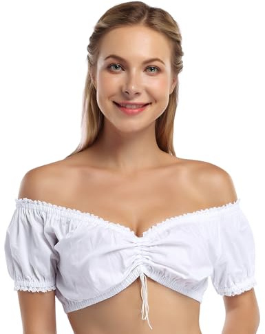 GloryStar Women's Bavarian Oktoberfest Costume Traditional Off Shoulder Dirndl Blouse Beer Garden Crop Top S