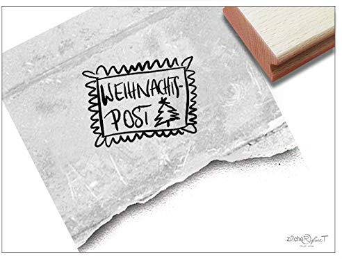 Stempel Weihnachtsstempel als Briefmarke, Einzeln oder 4er-Set - Textstempel Weihnachten Karten Weihnachtspost Geschenkanhänger Deko - zAcheR-fineT (Weihnachtspost mit Baum)