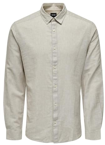 Only & Sons Hombre Onscaiden LS Solid Linen Shirt Noos Camisa Not Applicable, Chinchilla, XL