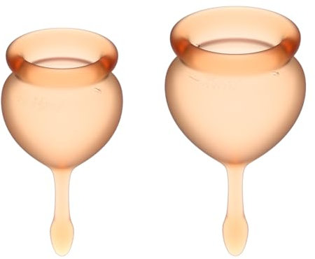 Satisfyer Feel Good copa menstrual 2 piezas | Copas menstruales reutilizables y sostenibles, 15 y 20 ml | Limpieza fácil y cómoda | Protección duradera silicona médica: Naranja