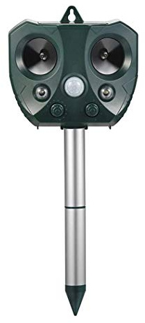 Répulsif ultrasonique pour animaux à énergie solaire, dissuasif anti-effaroucheur de chien de renard de chat imperméable extérieur à piles avec 2 haut-parleurs pour la ferme de terrain de jardin
