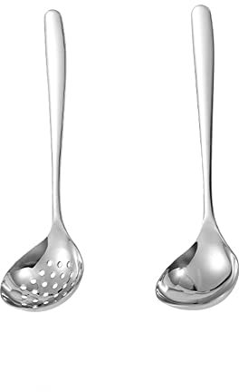 MBBITL Mestolo da minestra Skimmer con intaglio Cucchiaio Set Colino in Acciaio Inox Scolapasta Hot Pot - Argento