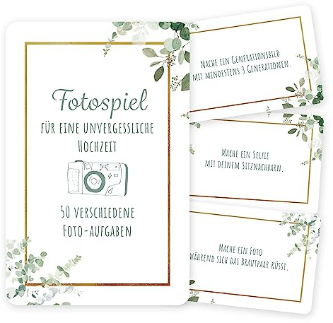 50 Fotoaufgaben Hochzeit - Unterhaltsames Hochzeitsspiel für Gäste, Fotobox Accessoires Hochzeit Fotospiel Hochzeit, Hochzeit Fotoaufgaben für Gäste, Perfekt für Gästebuch Hochzeit