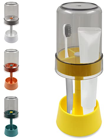 Soporte para Cepillo de Dientes con Copas de Cepillo de Dientes, Soporte para Pasta de Dientes con 3 Ranuras, Soporte Organizador de Almacenamiento Dental (Amarillo)