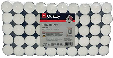 Teelichter weiß ohne Duft Großpackung | 4 Std. | 6 Std. | 8 Std. auch Maxi(4 Std. Teelichter + 1HL Kauf Notizblock, 200 Stück)