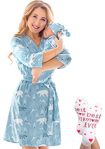 ECO BABY Mommy and Me Robe and Swaddle Set | Maternity Robe and Matching Baby Set for Girl, Boy | Hospital Labor and Delivery