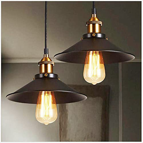 Jasni 2 Pack Vintage Industrial Black Pendant Light for Kitchen Island, Retro Chandeliers Fixtures E26 E27 Base, Hanging Ceiling Light Lamp Fixture, Bar Lights Hanging