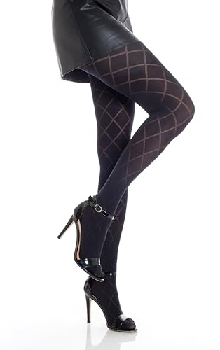 Gi&Gi collant fantaisie femme original Effet Jacquard Rubans 40 DEN N.1375 (FR/ES, Alpha/lettres, L, TG, Taille normale, Taille normale, NOIR C)