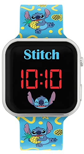 Disney Montre LED Digitale Enfant Filles Garçon Lilo et Stitch avec Bracelet Bleu Imprimé LAS4038
